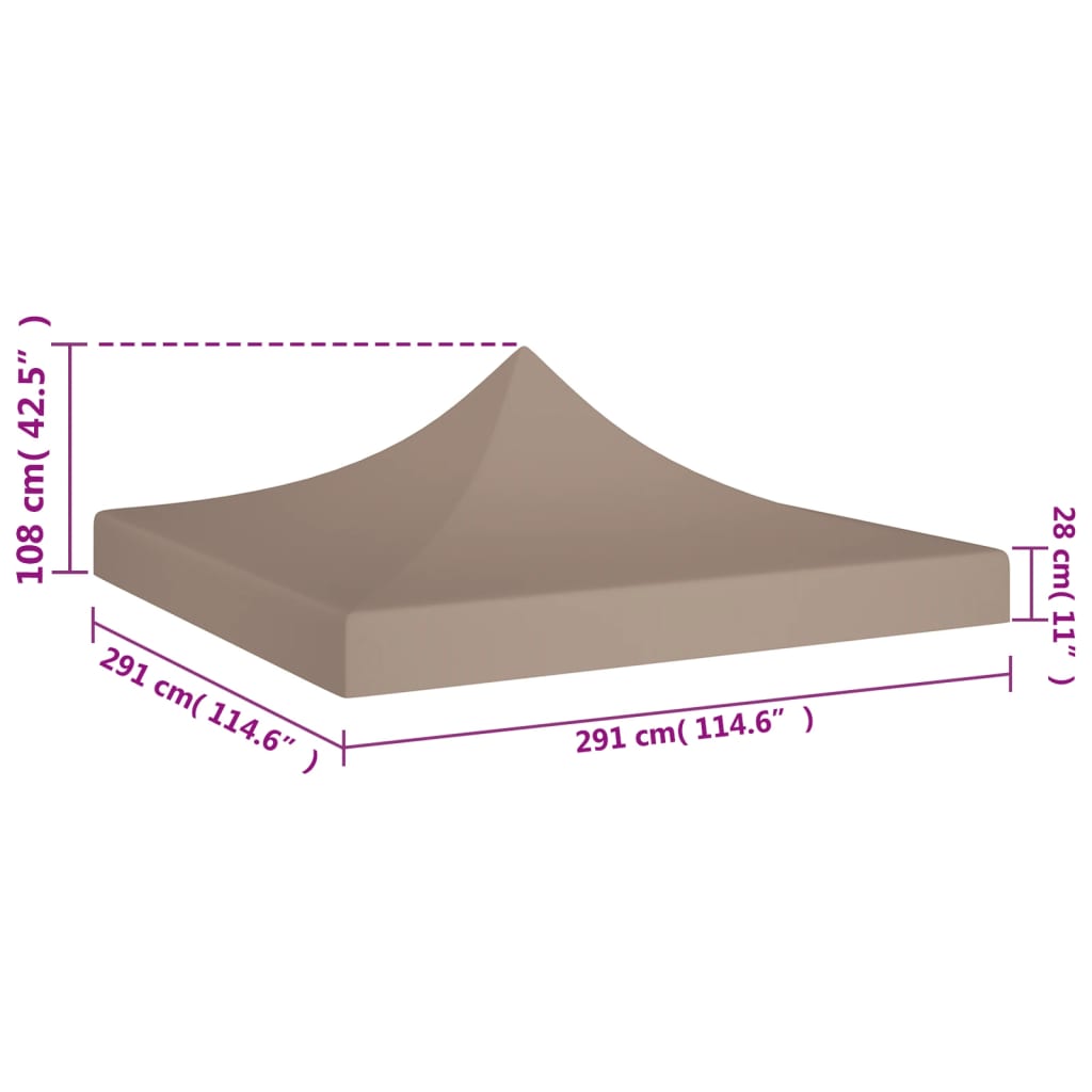 Partyzelt-Dach 3x3 m Taupe 270 g/m²