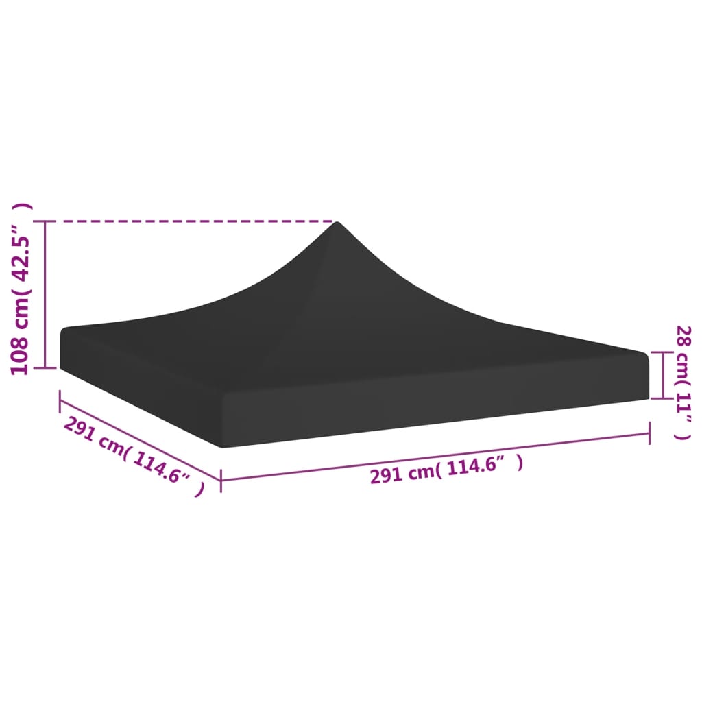Partyzelt-Dach 3x3 m Schwarz 270 g/m²