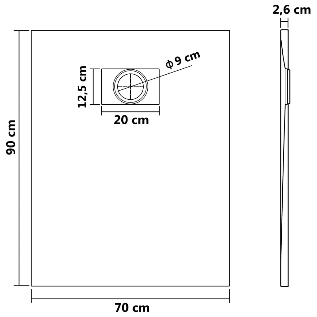 Shower tray SMC Grey 90x70 cm