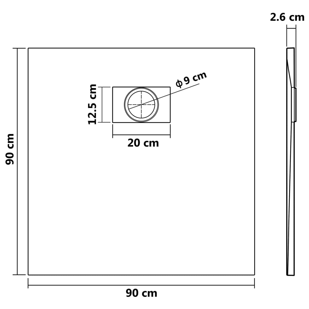 Shower tray SMC grey 90x90 cm