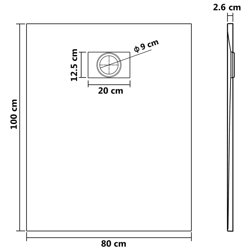 Shower tray SMC grey 100x80 cm
