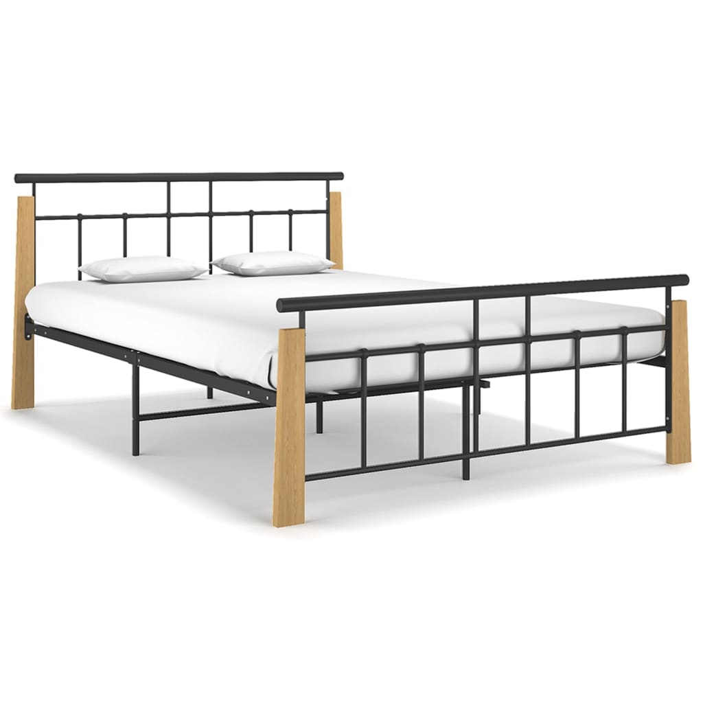 Bed frame metal and solid oak 140x200 cm