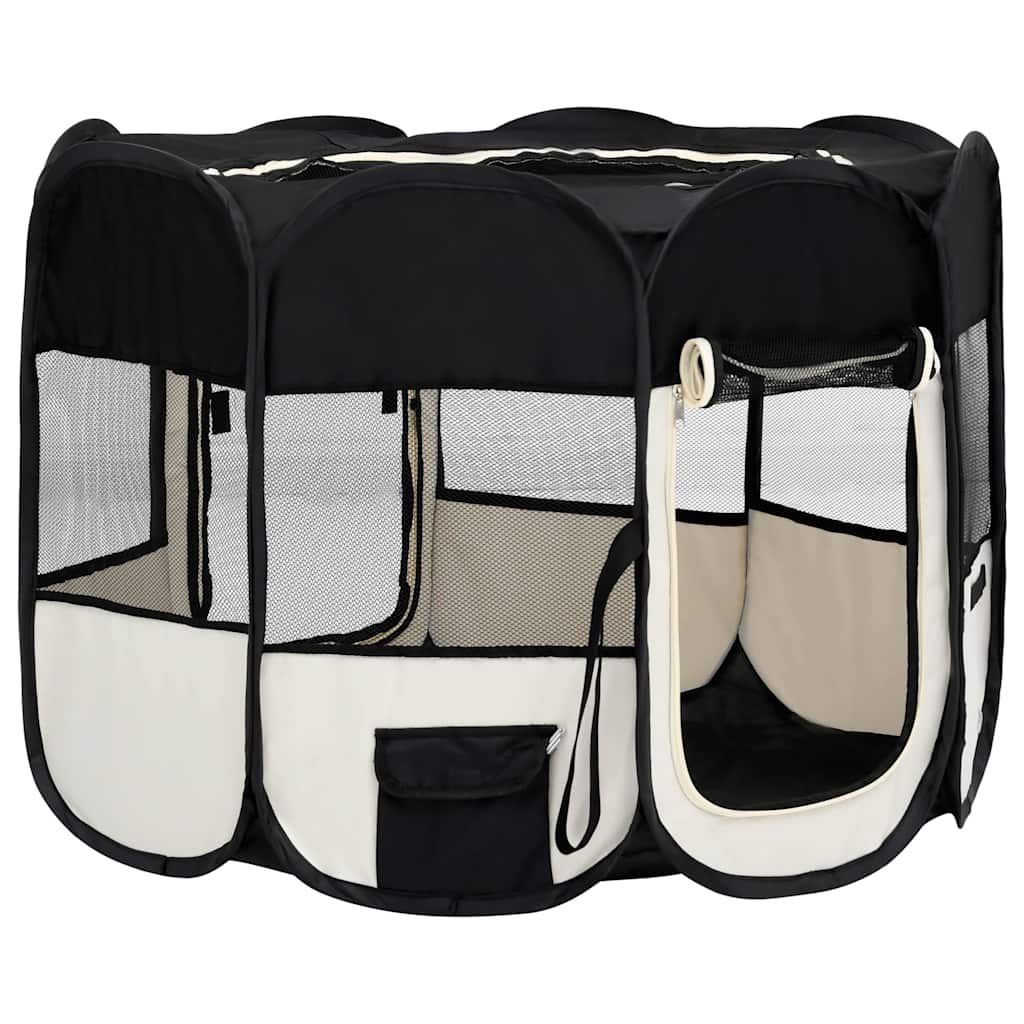 Foldable puppy playpen with carrying bag, black, 90 x 90 x 58 cm