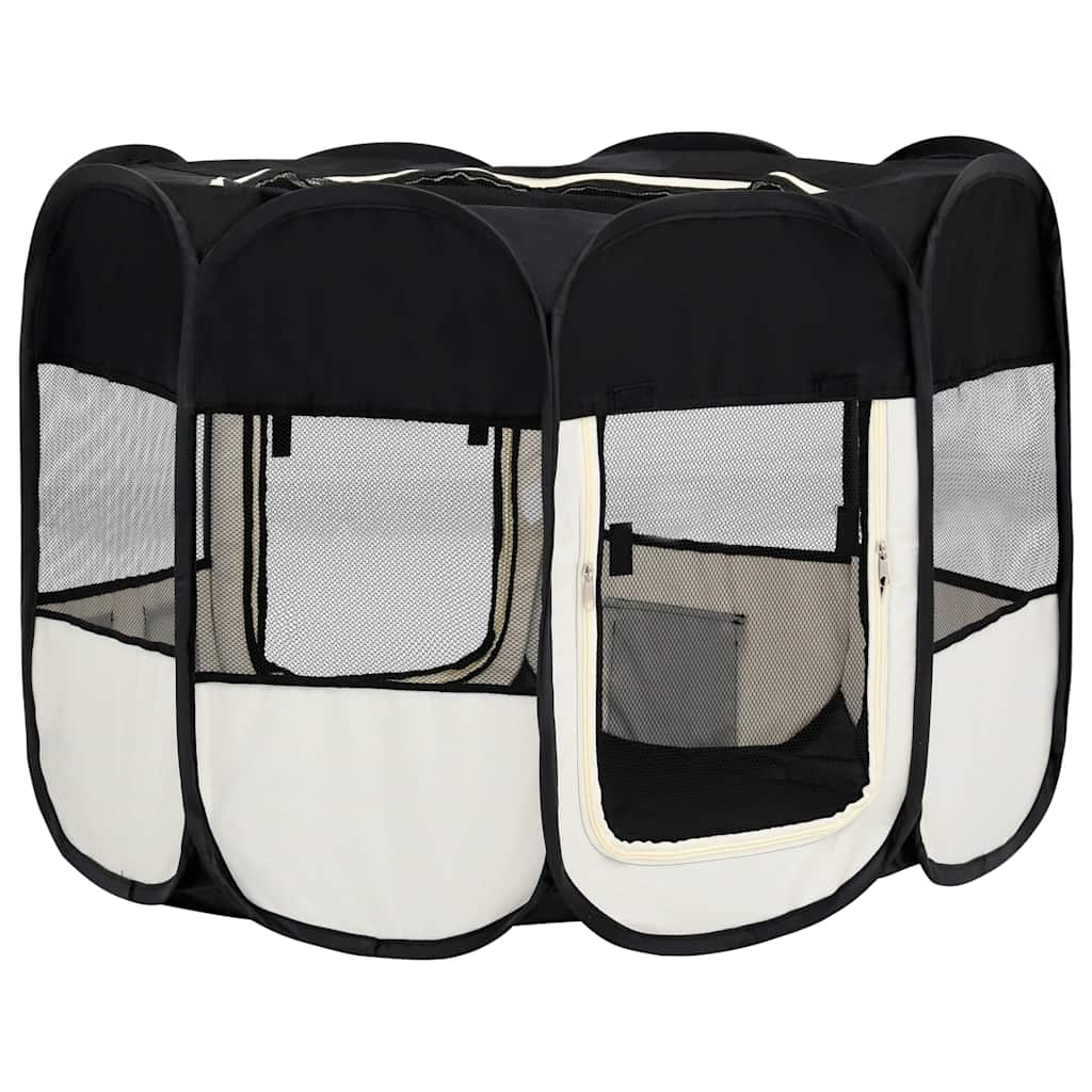 Foldable puppy playpen with carrying bag, black, 90 x 90 x 58 cm