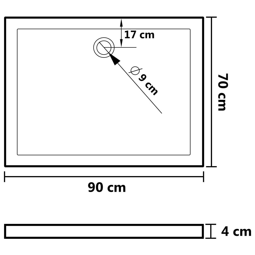 Shower tray anti-slip white 90x70x4 cm ABS