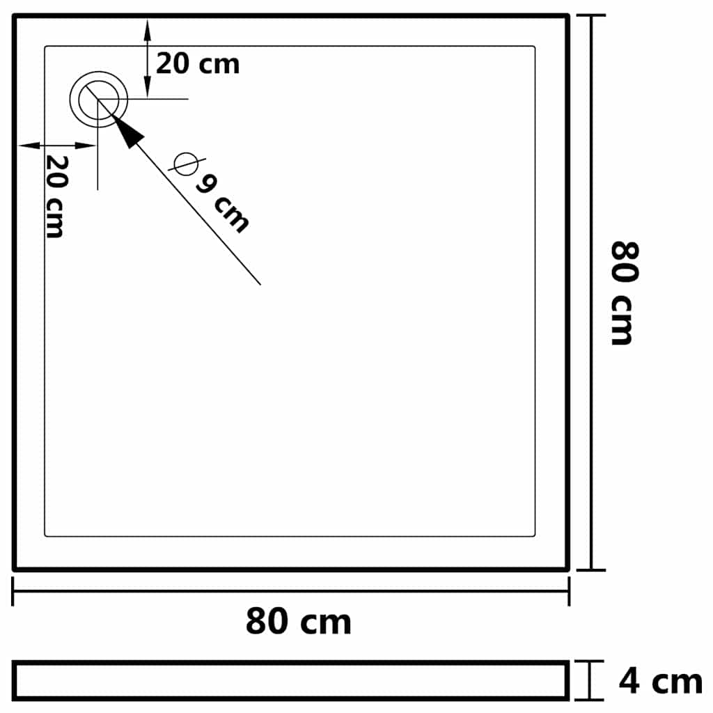 Shower tray ABS square white 80x80 cm