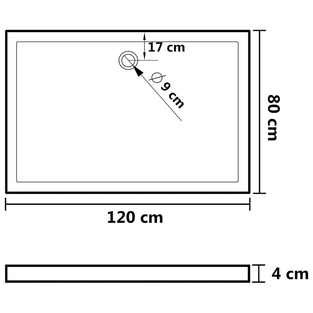 Shower tray ABS rectangular white 80x120 cm