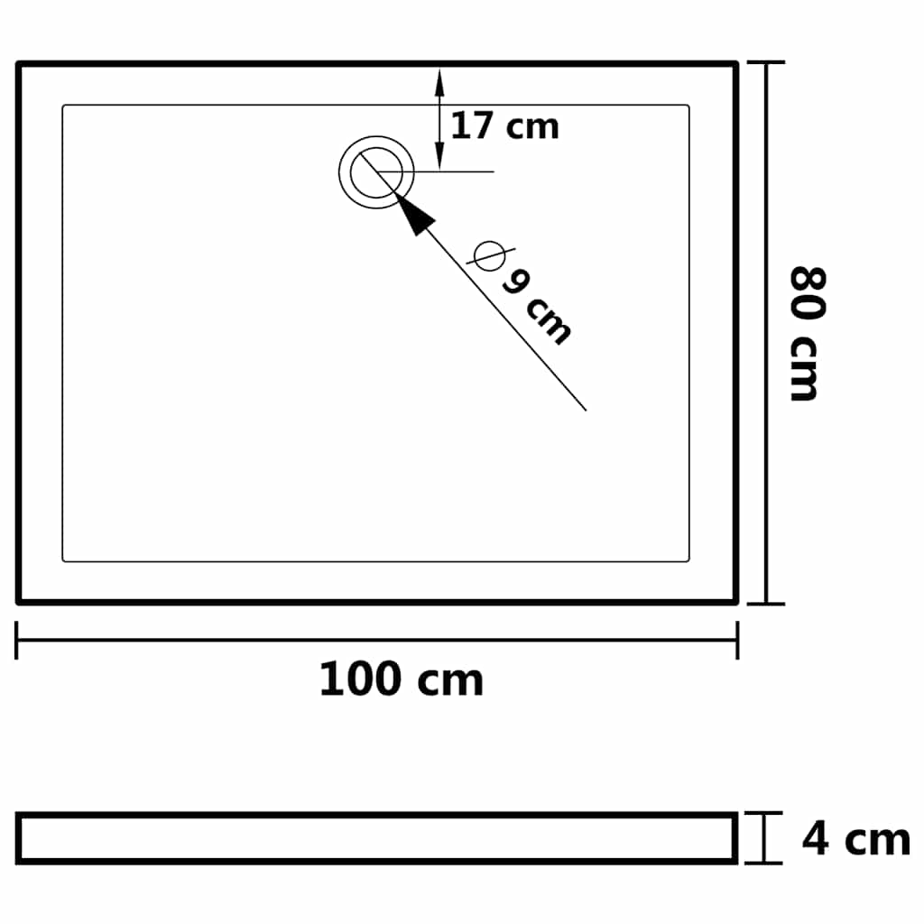 Shower tray ABS rectangular black 80x100 cm