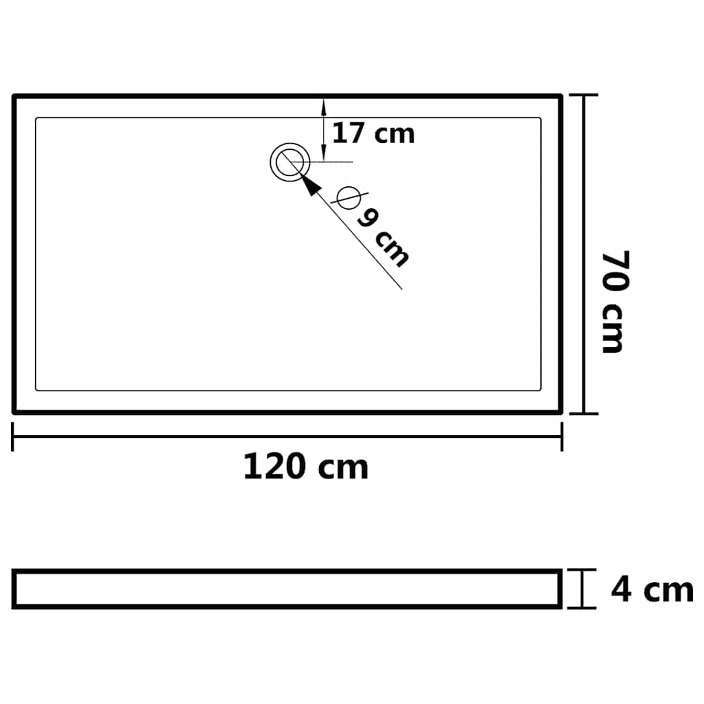 Shower tray ABS rectangular black 70x120 cm