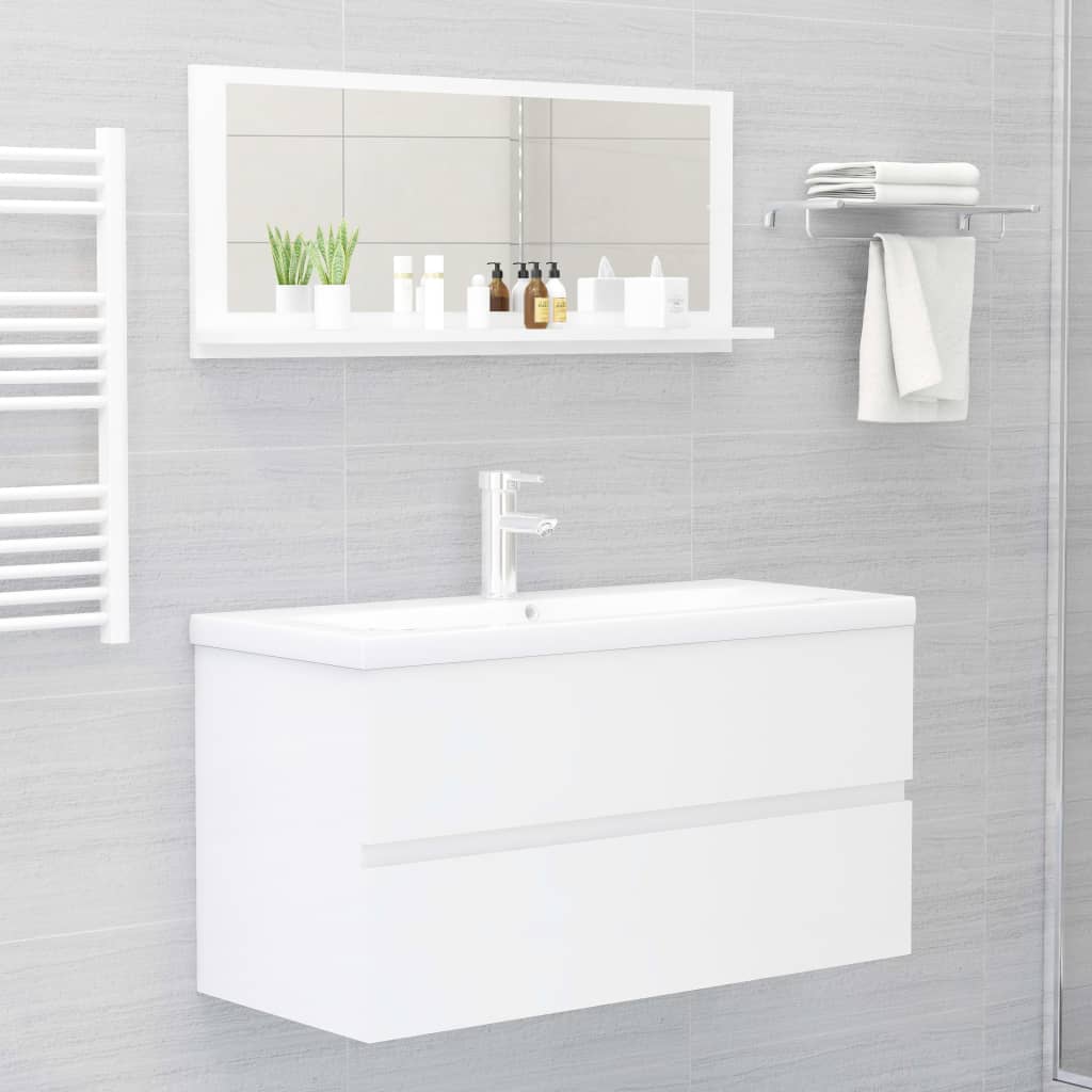 Bathroom mirror high gloss white 90x10.5x37 cm wood material