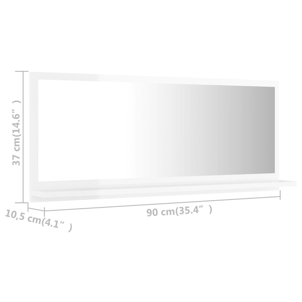 Bathroom mirror high gloss white 90x10.5x37 cm wood material