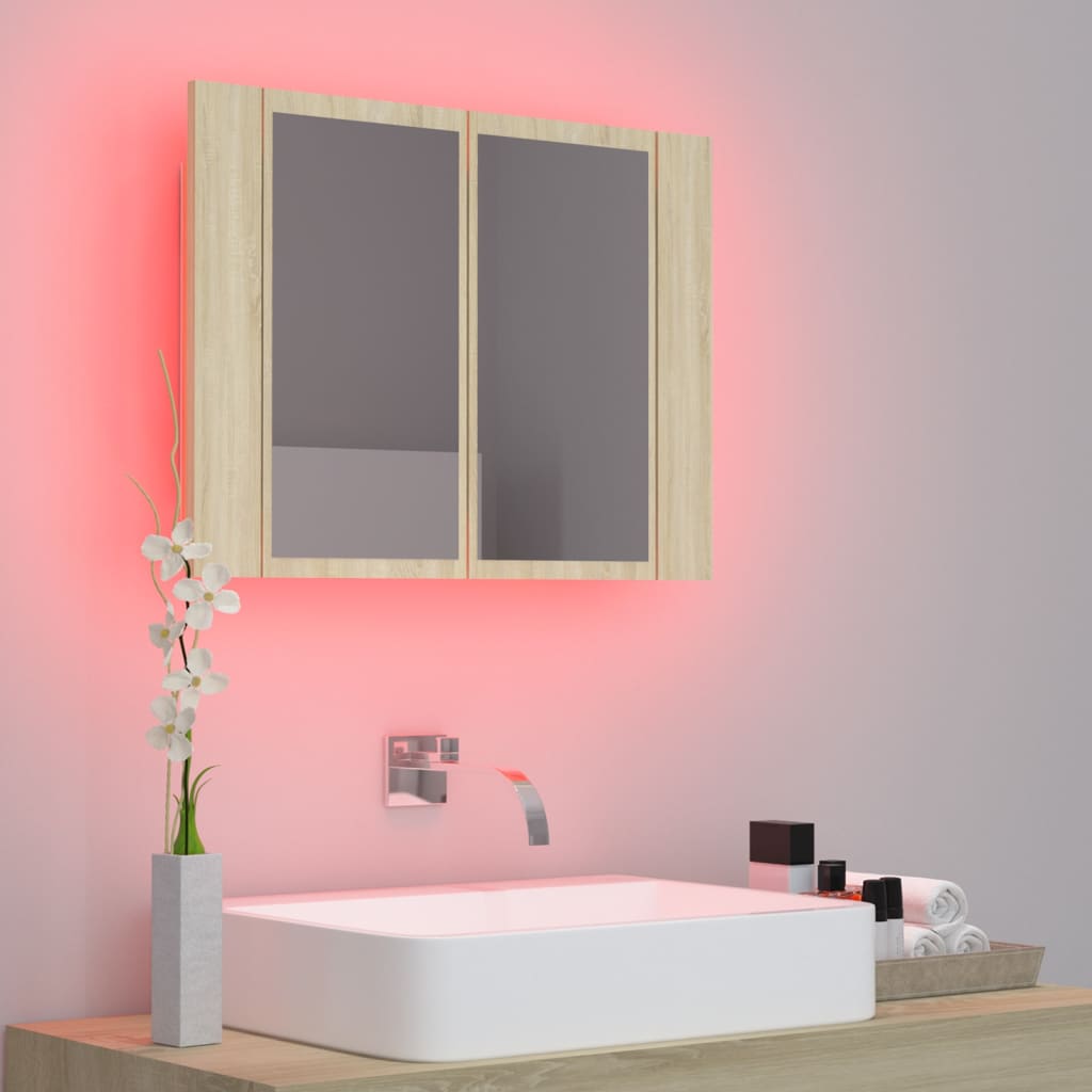 LED bathroom mirror cabinet Sonoma oak 60x12x45 cm acrylic