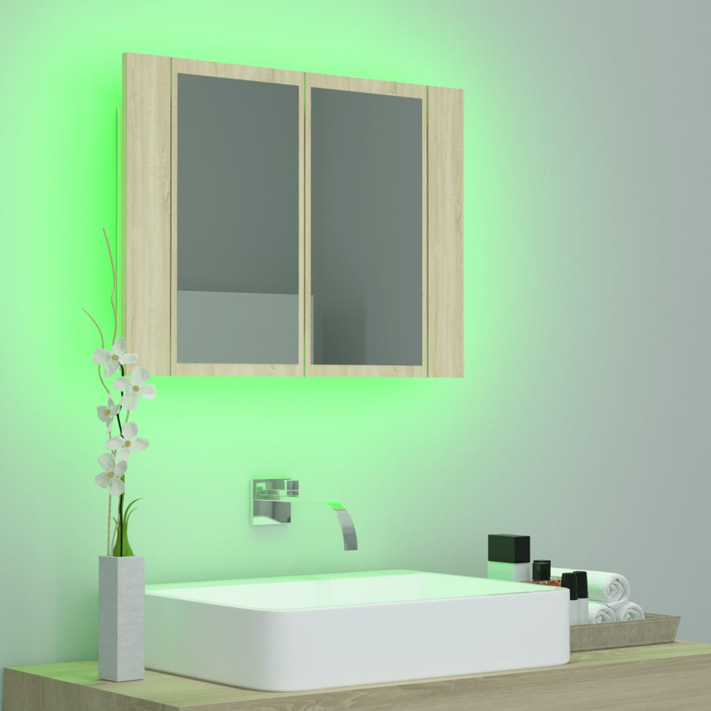 LED bathroom mirror cabinet Sonoma oak 60x12x45 cm acrylic