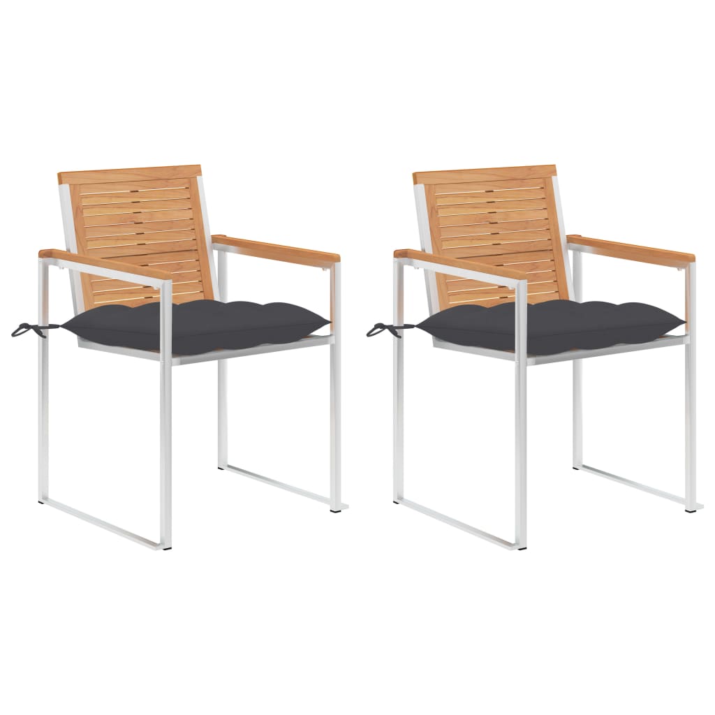Gartenstühle mit Kissen 2 Stk. Massivholz Teak und Stahl
