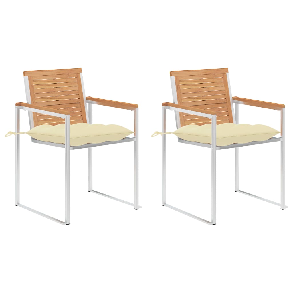 Gartenstühle mit Kissen 2 Stk. Massivholz Teak und Stahl