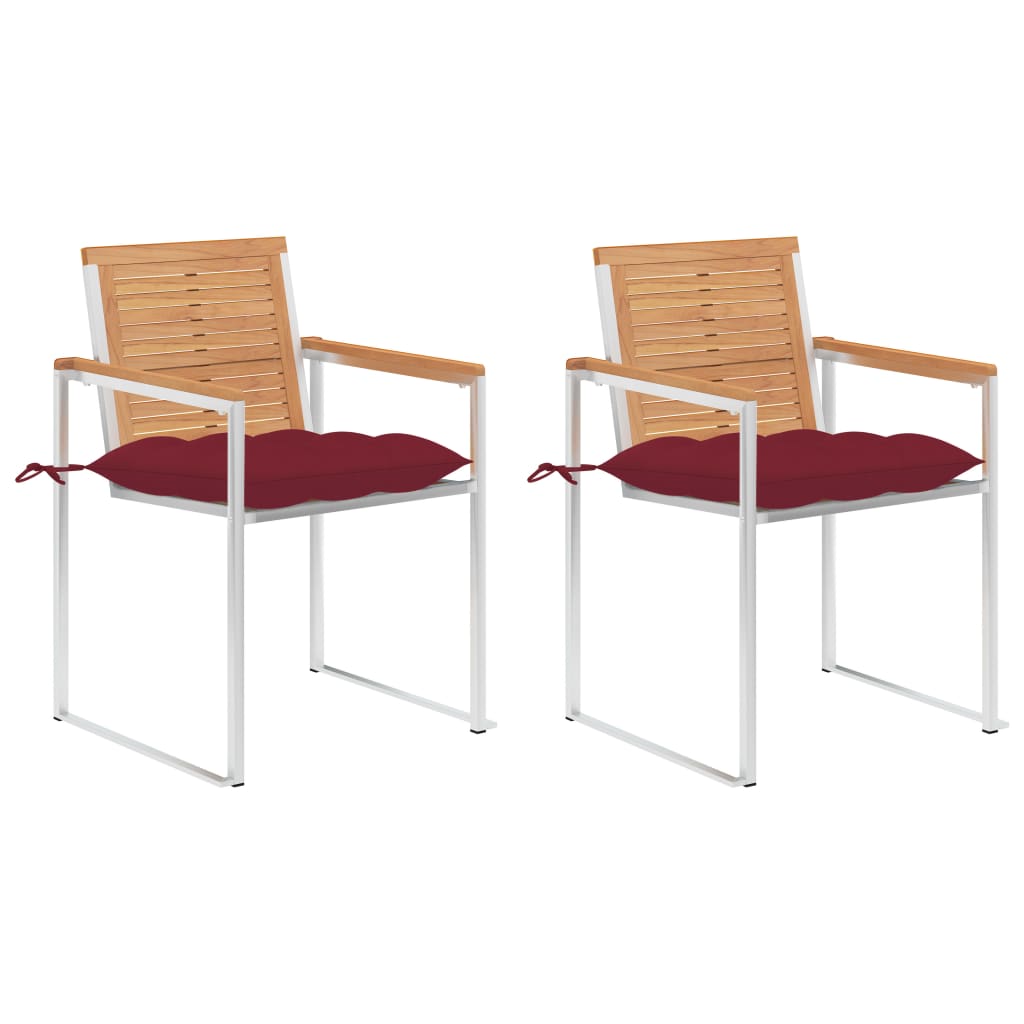 Gartenstühle mit Kissen 2 Stk. Massivholz Teak und Stahl