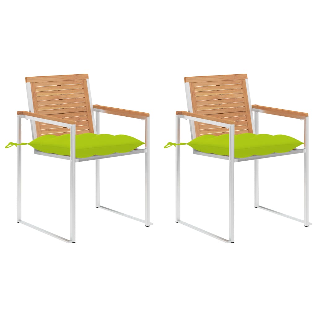 Gartenstühle mit Kissen 2 Stk. Massivholz Teak und Stahl