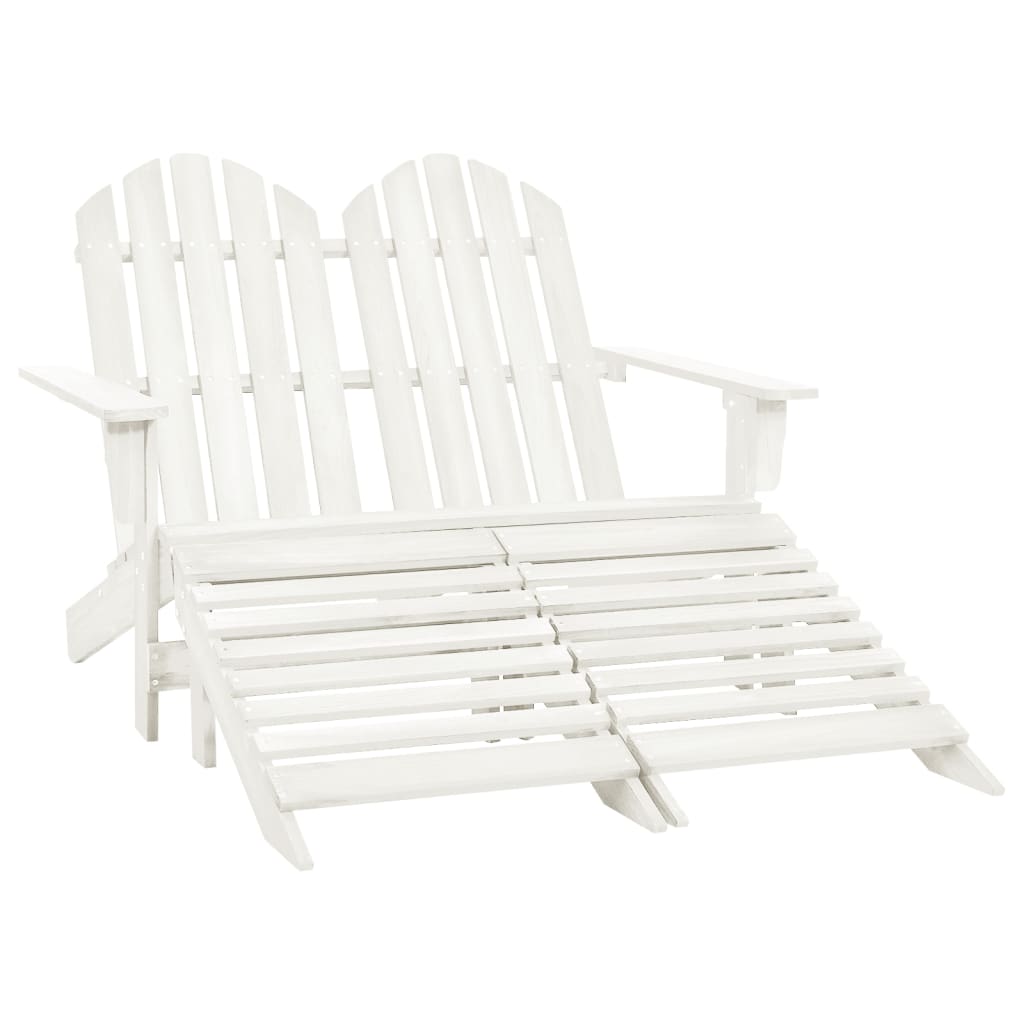 Adirondack garden bench 2-seater with footrest fir wood white