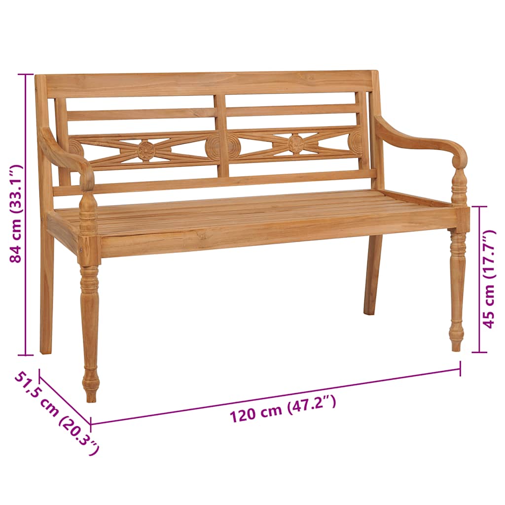Batavia-Gartenbank mit Beigem Kissen 120 cm Teak Massivholz