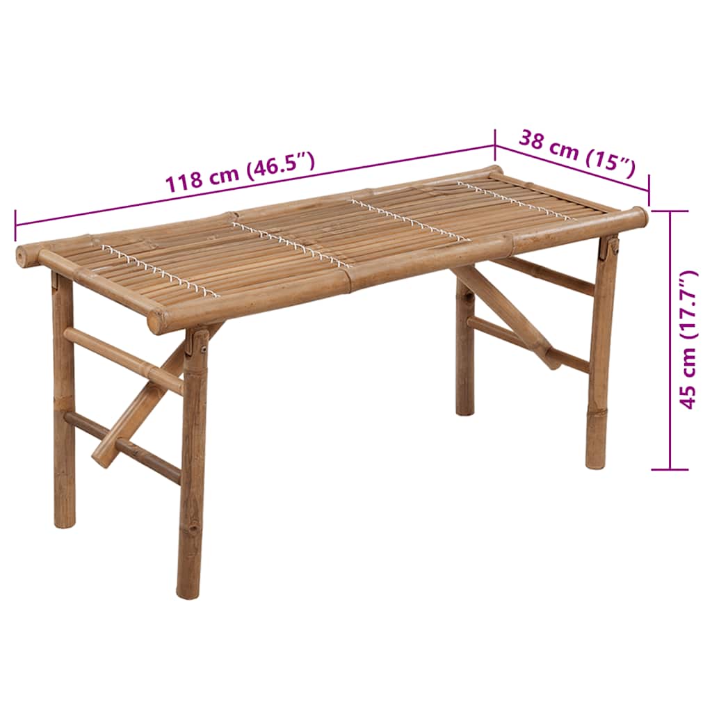 Folding garden bench with cushion 118 cm bamboo