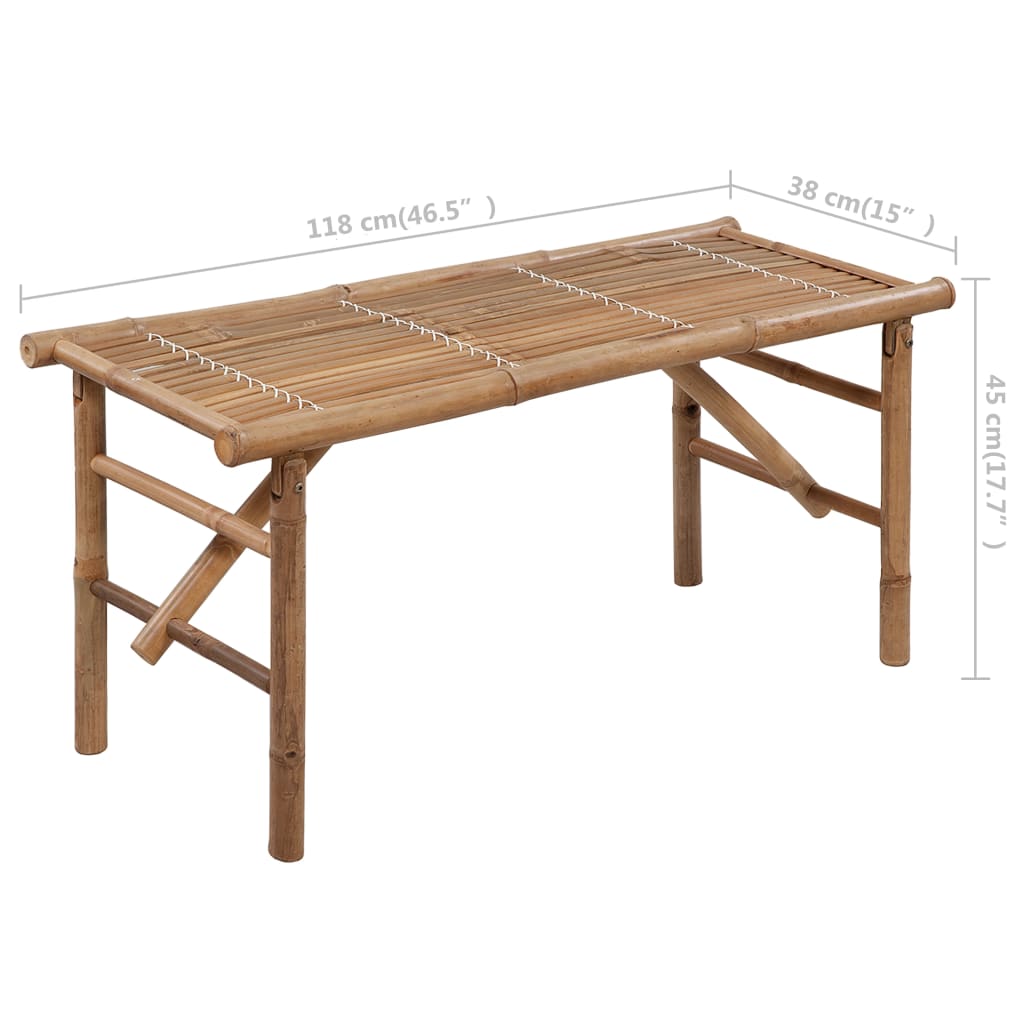 Folding garden bench with cushion 118 cm bamboo