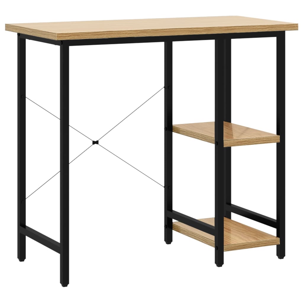 Computer desk black and light oak 80x40x72 cm MDF and metal