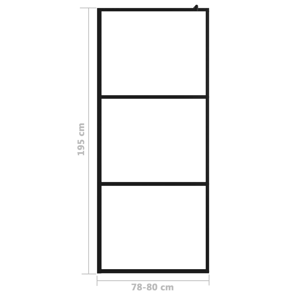 Shower screen for walk-in showers, tempered clear glass, black, 80x195 cm