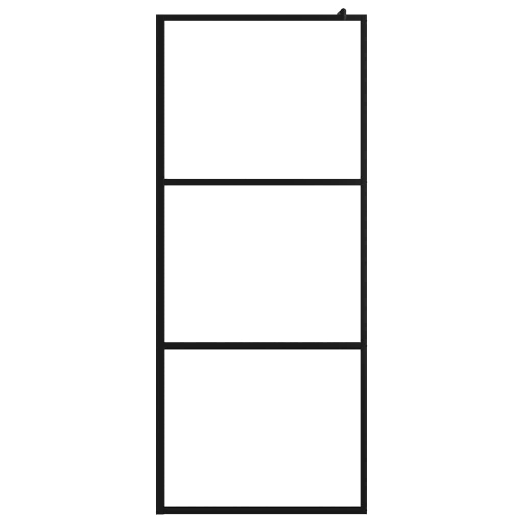 Shower screen for walk-in showers, toughened safety glass, black, 100x195 cm