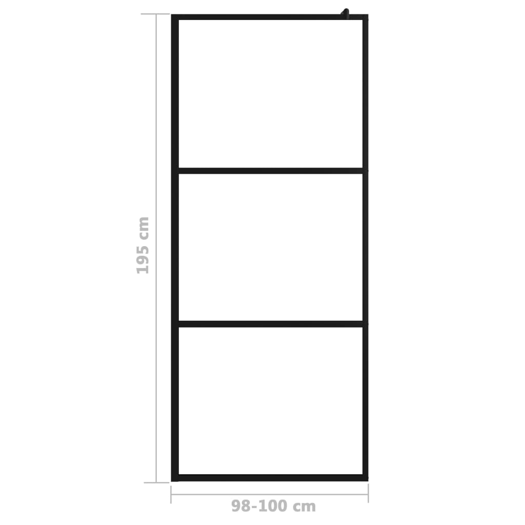 Shower screen for walk-in showers, toughened safety glass, black, 100x195 cm
