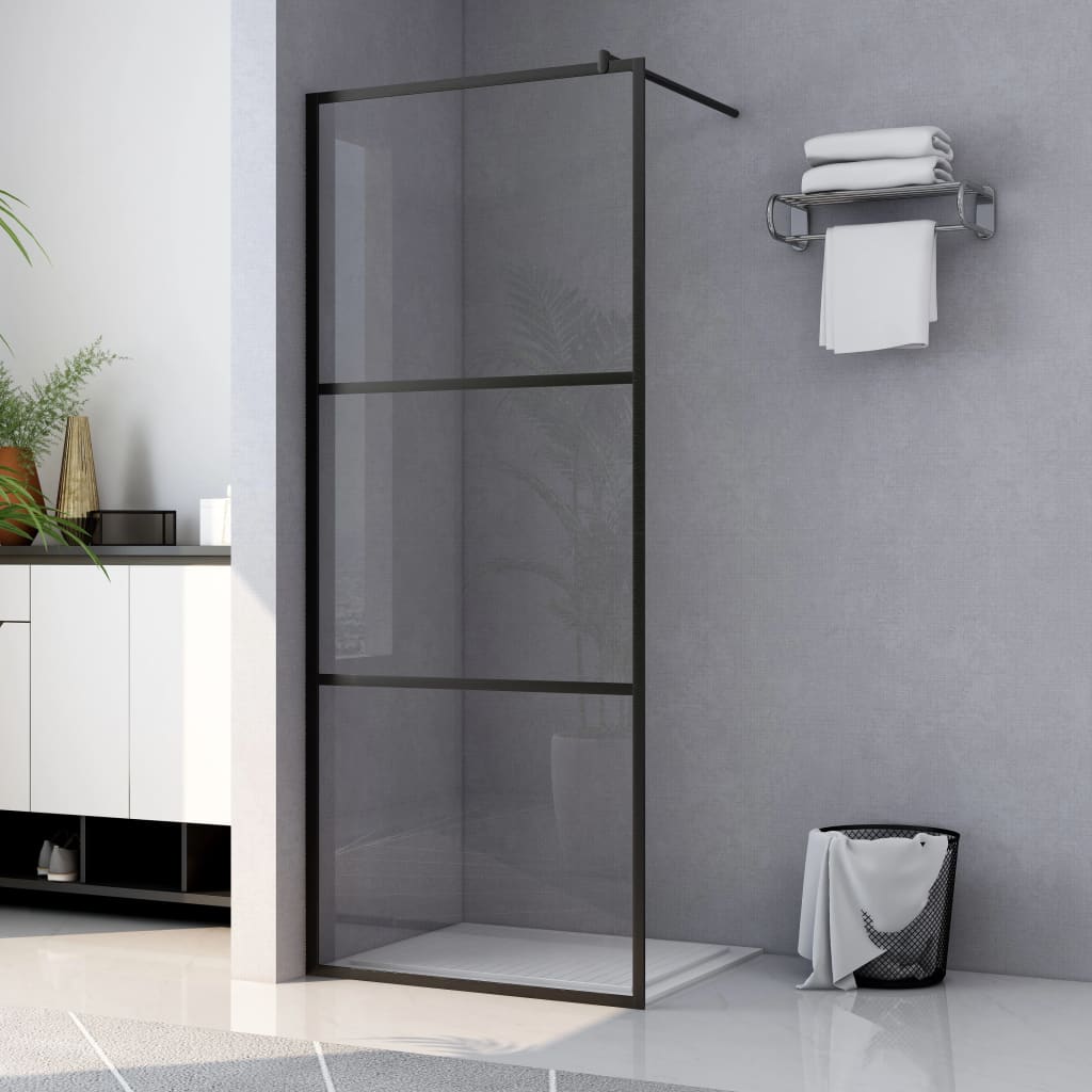 Shower screen for walk-in showers, toughened safety glass, black, 100x195 cm