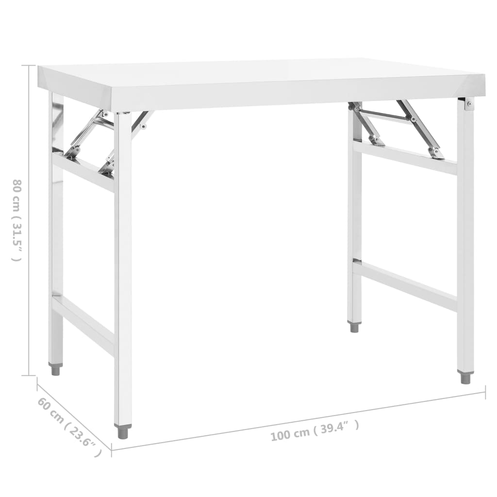 Kitchen work table foldable 100x60x80 cm stainless steel