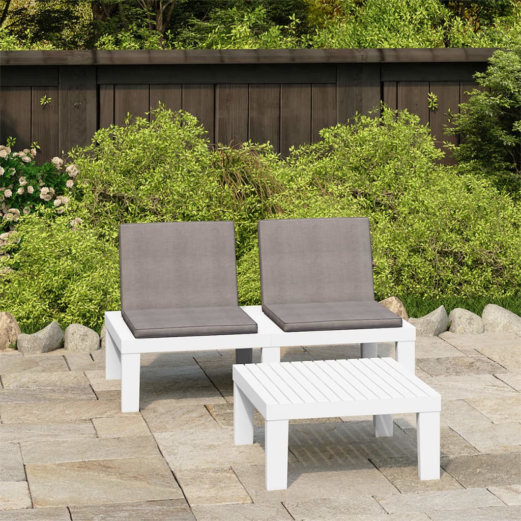 2-piece garden lounge set with cushions, white plastic