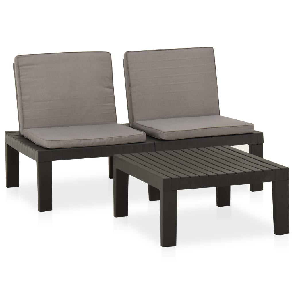 2-piece garden lounge set with cushions, plastic, grey
