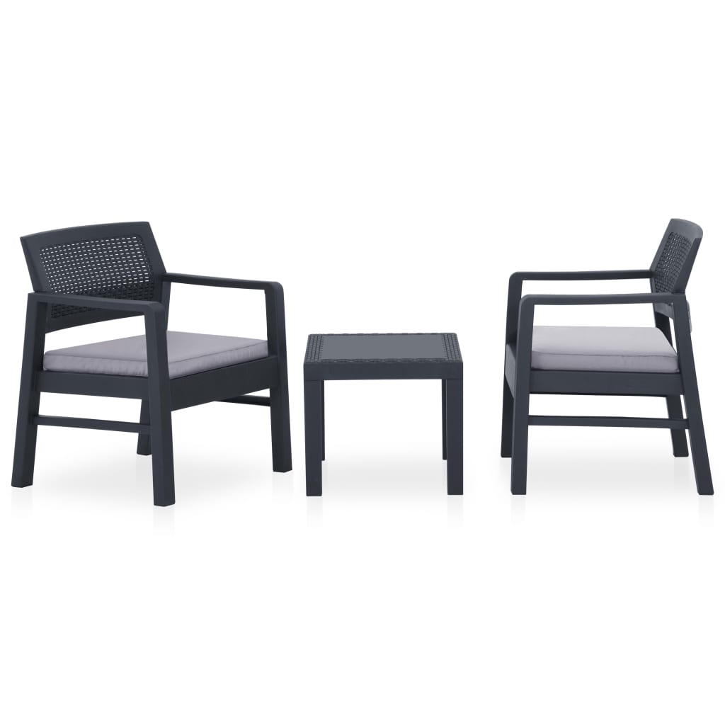 3-piece garden lounge set with cushions, plastic, grey