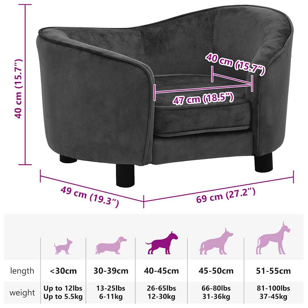 Hundesofa Dunkelgrau 69x49x40 cm Plüsch