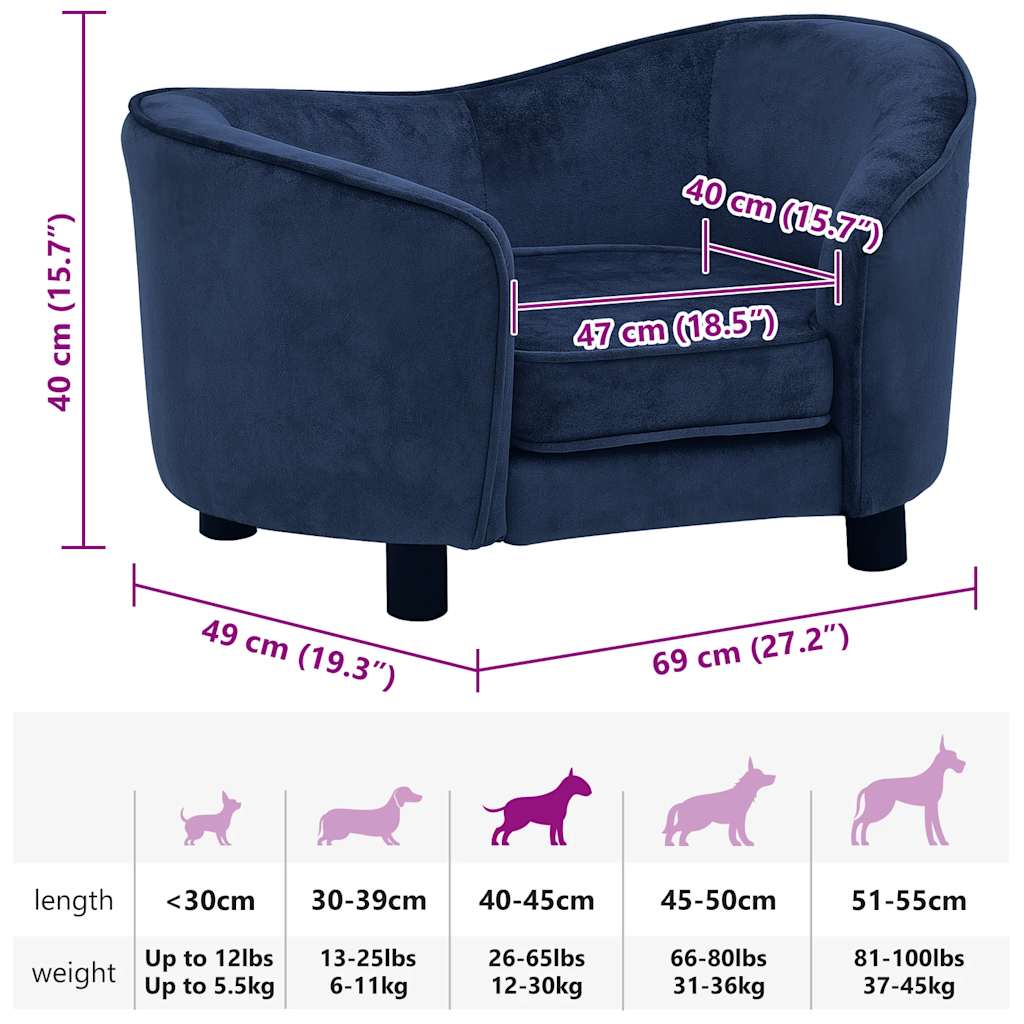 Dog sofa blue 69x49x40 cm plush