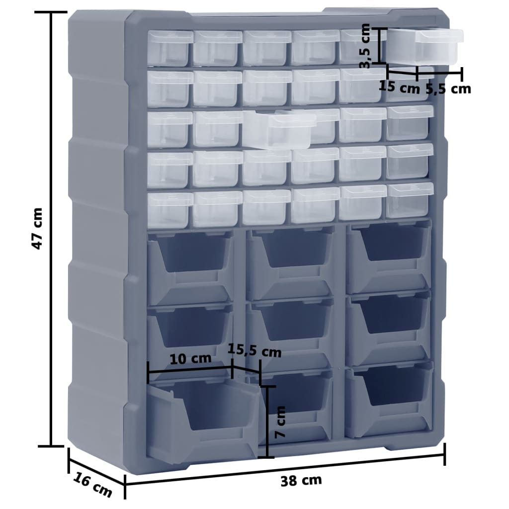Multi-drawer organizer with 39 drawers 38x16x47 cm