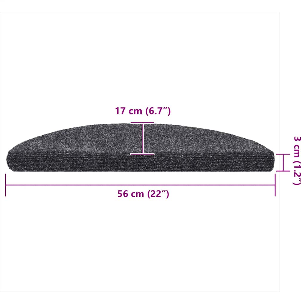 Stufenmatten Selbstklebend 10 Stk. 56x17x3 cm Dunkelgrau Halbrund