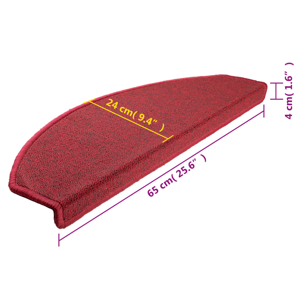 Stair mats 10 pieces 65x24x4 cm Bordeaux red