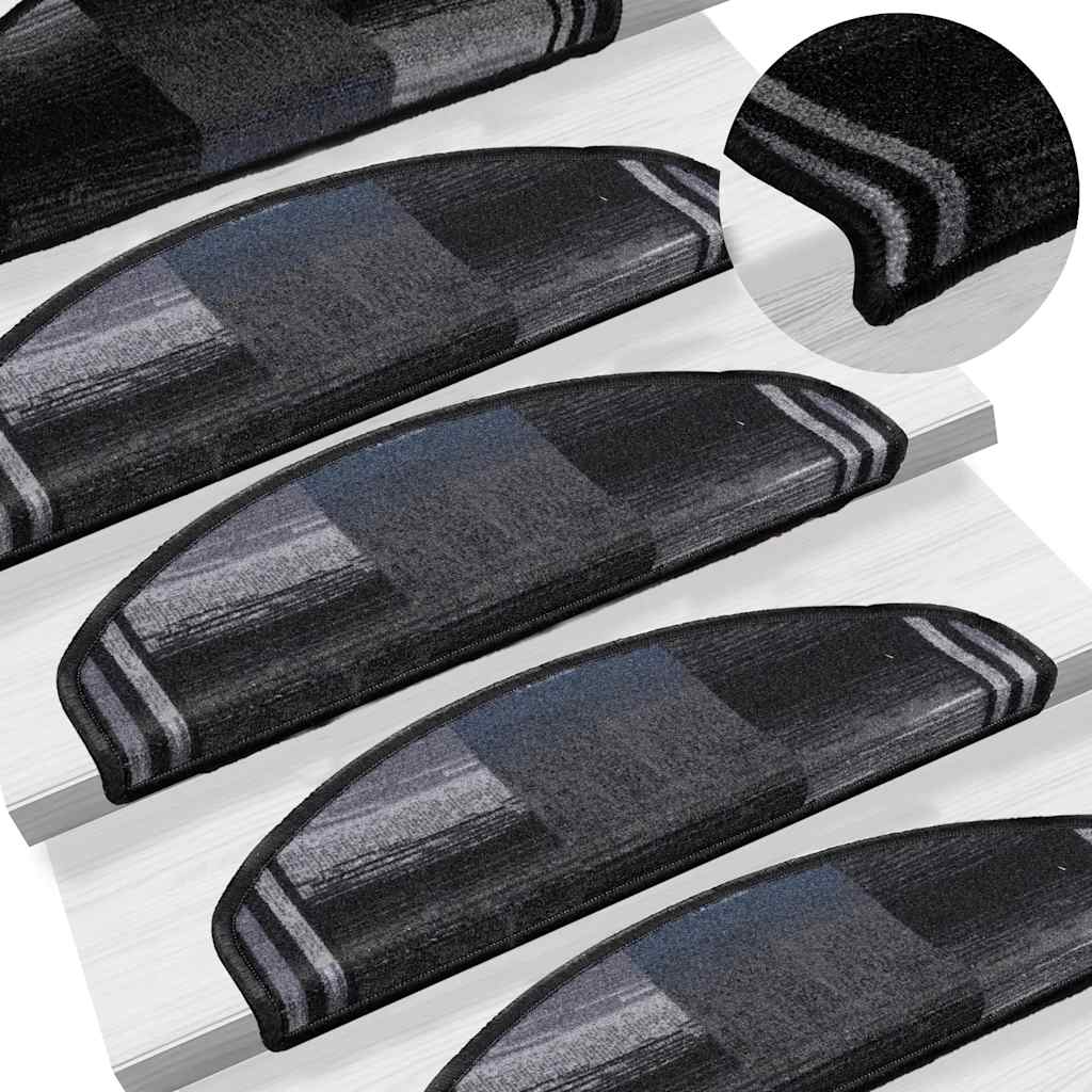 Self-adhesive stair mats, 5 pieces, 65 x 21 x 4 cm, black and grey