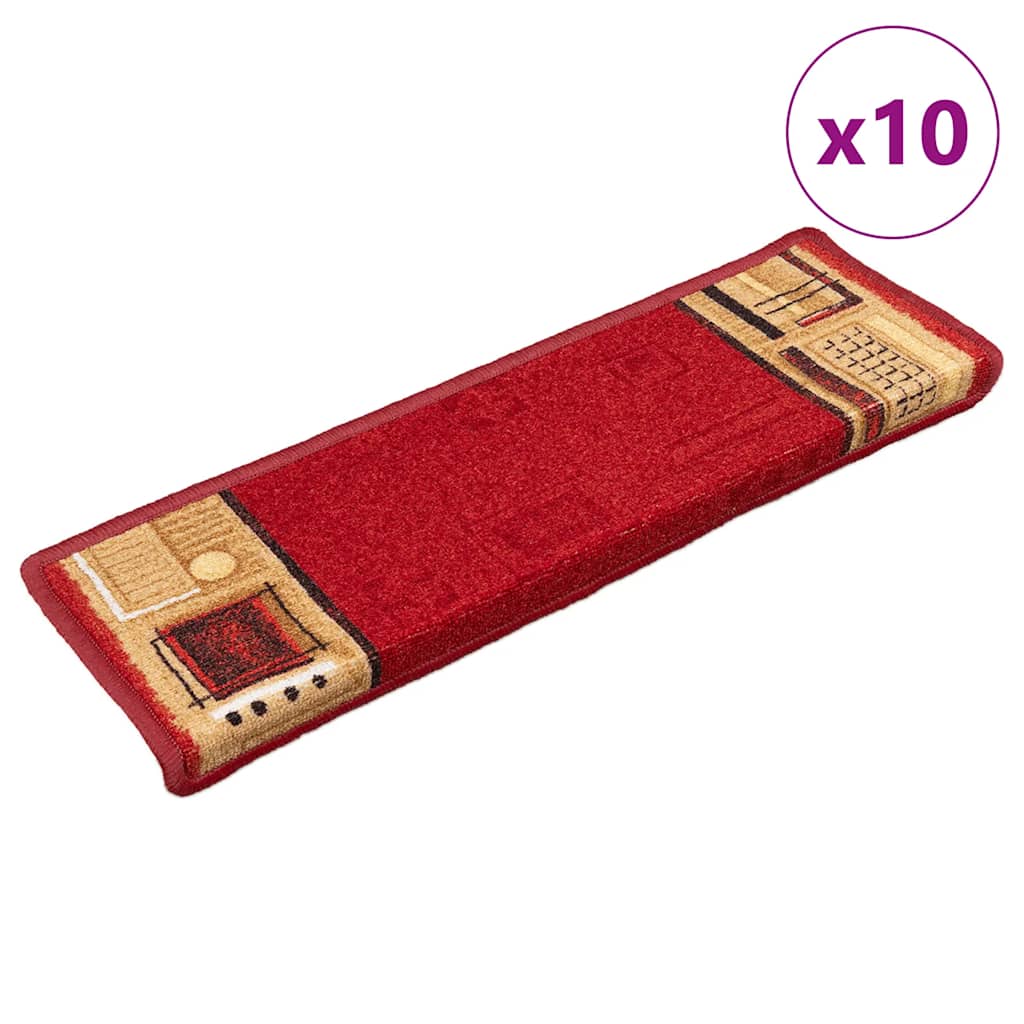 Self-adhesive stair mats, 10 pieces, 65 x 21 x 4 cm, red