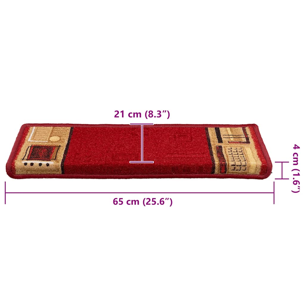 Self-adhesive stair mats, 10 pieces, 65 x 21 x 4 cm, red