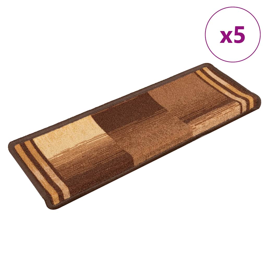 Self-adhesive stair mats, 5 pieces, 65 x 21 x 4 cm, brown