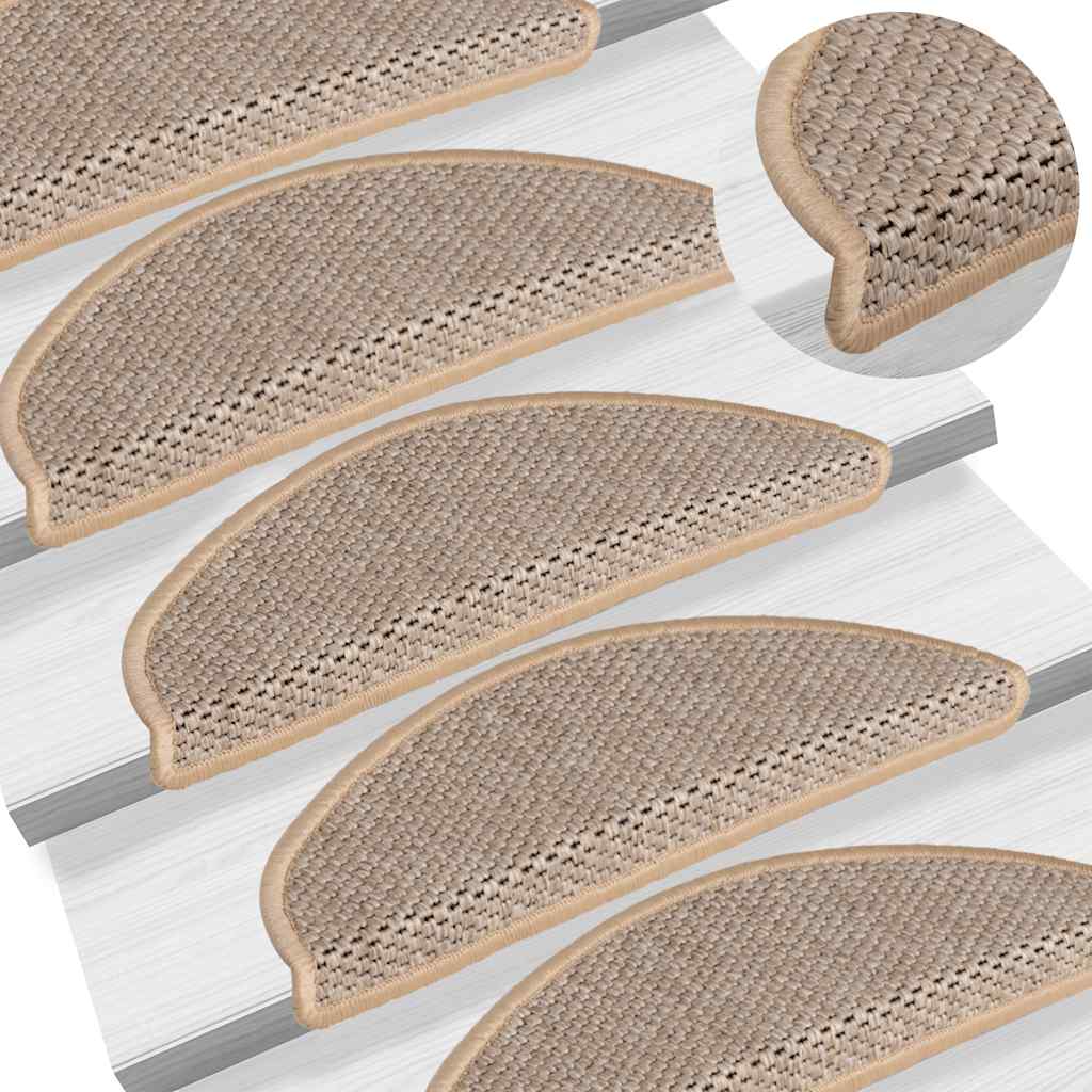 Stair mats self-adhesive sisal 15 pieces 65x21x4 cm light beige