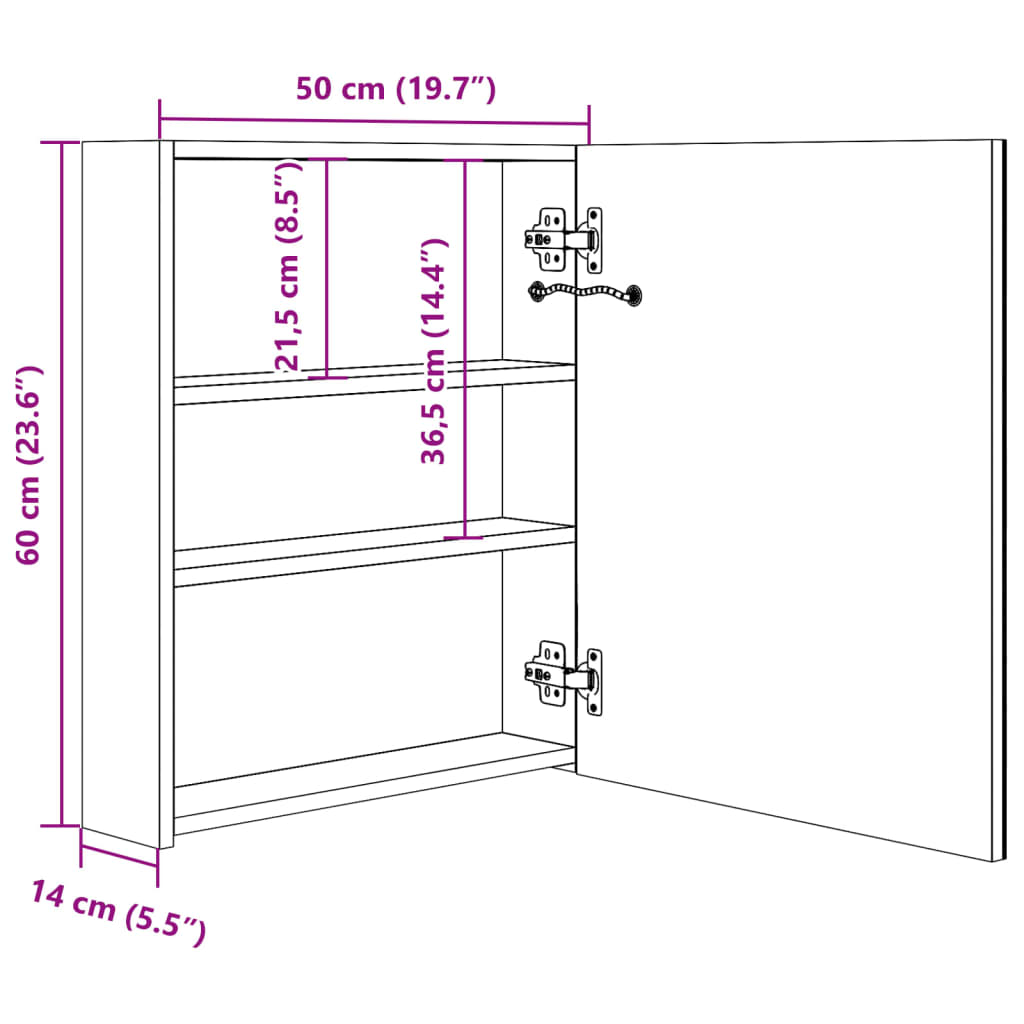 LED-Bad-Spiegelschrank Anthrazit 50x14x60 cm
