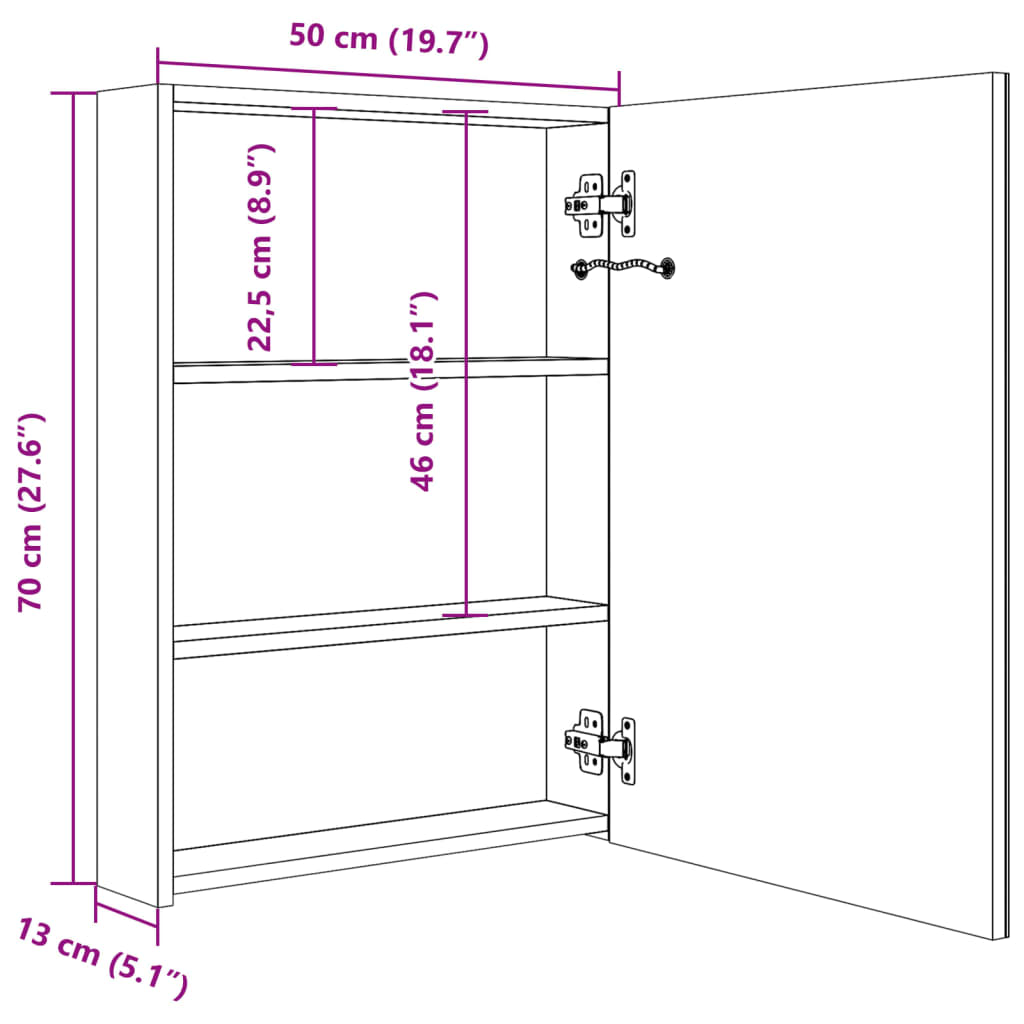 LED bathroom mirror cabinet concrete grey 50x13x70 cm