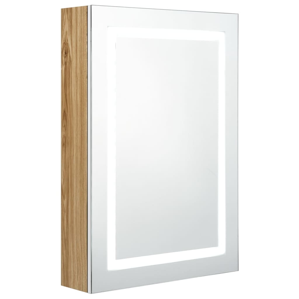 LED mirror cabinet for the bathroom in white and oak look, 50 x 13 x 70 cm