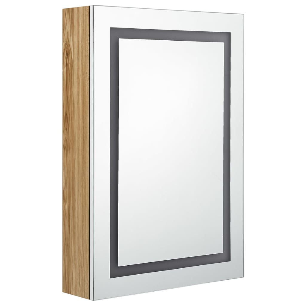 LED mirror cabinet for the bathroom in white and oak look, 50 x 13 x 70 cm
