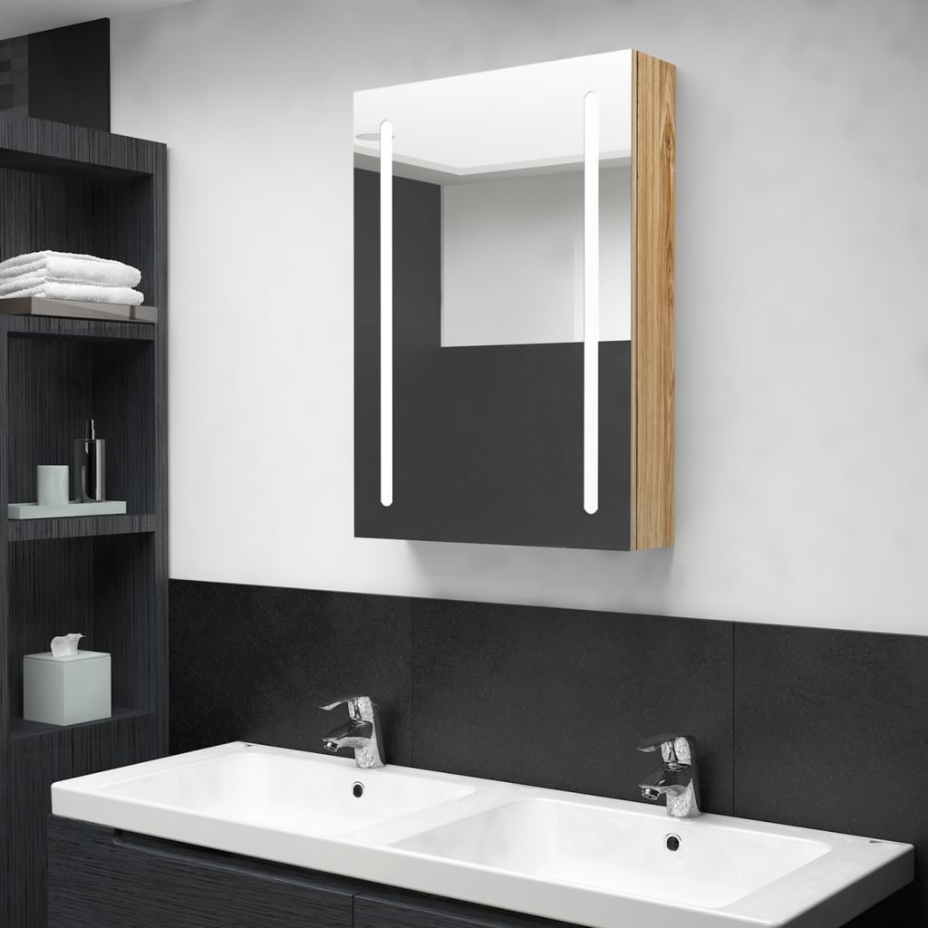LED bathroom mirror cabinet oak look 50x13x70 cm