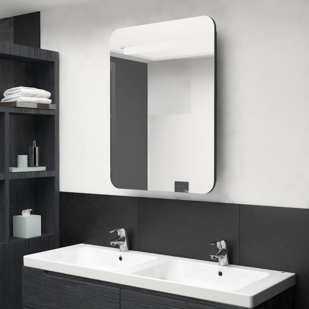 LED bathroom mirror cabinet black 60x11x80 cm